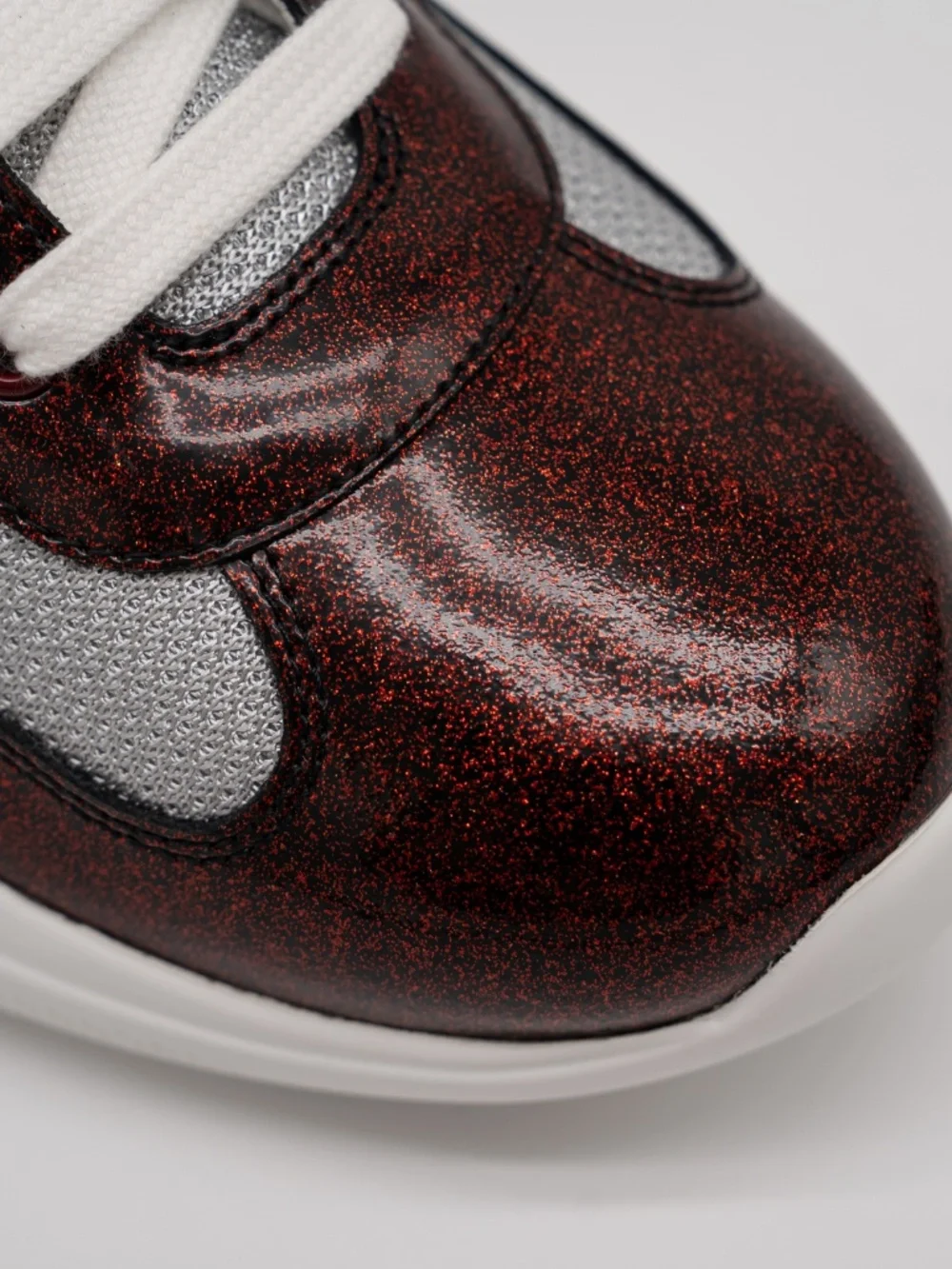 Prada America's Cup Men's Sneakers Burgundy Patent Leather Fabric Glitter 9 US